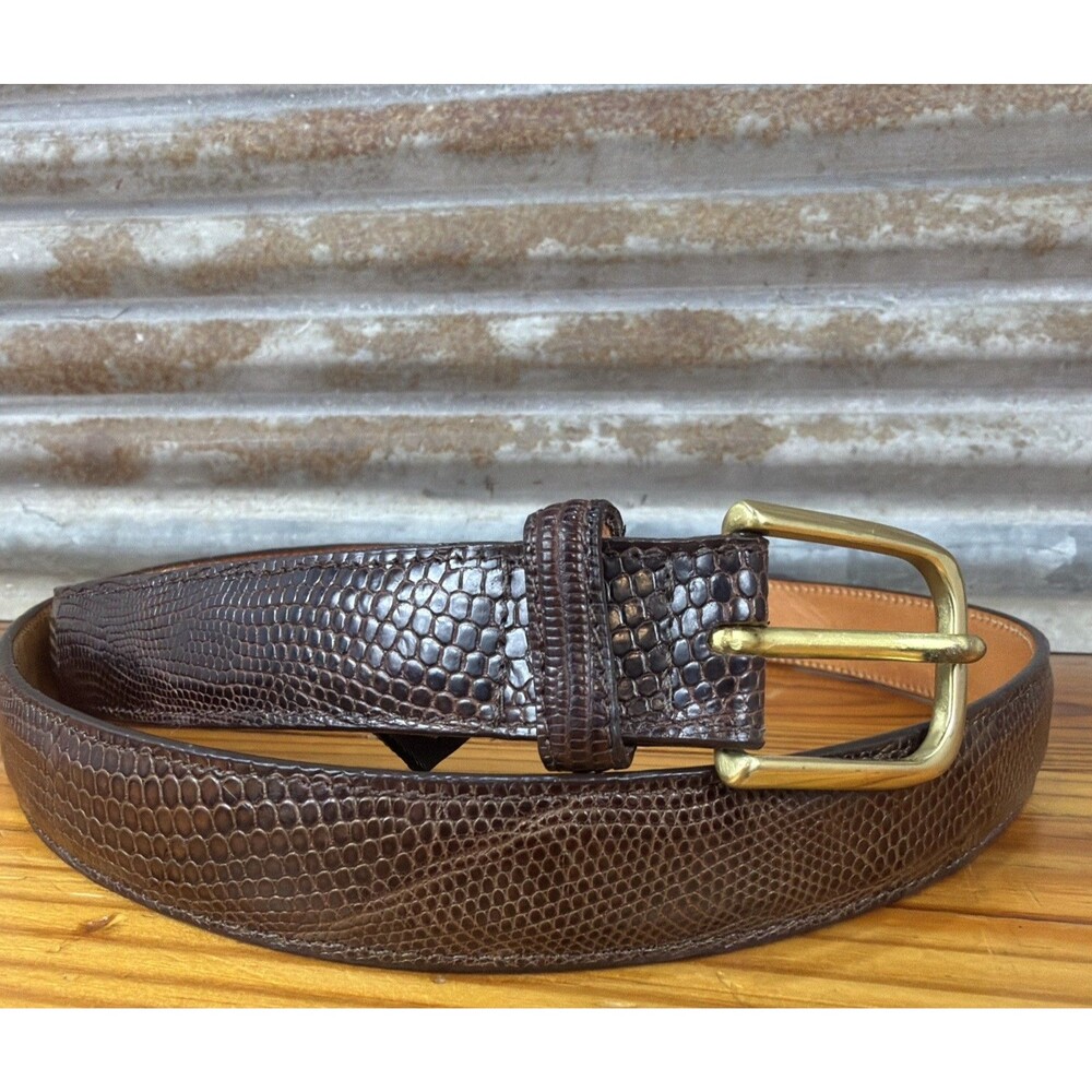 Brighton Belt Womens Size 38 Brown Lizard Leather 38" Handmade Brass #34908 VTG